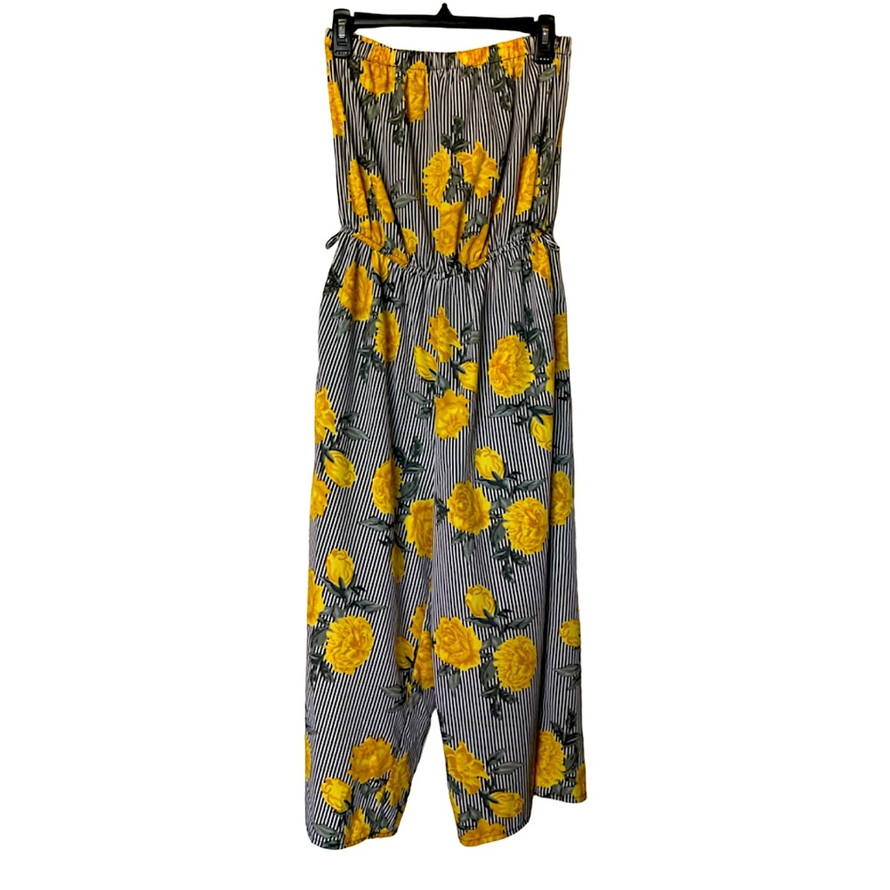 Yellow Rose and Stripes Strapless Jumpsuit
